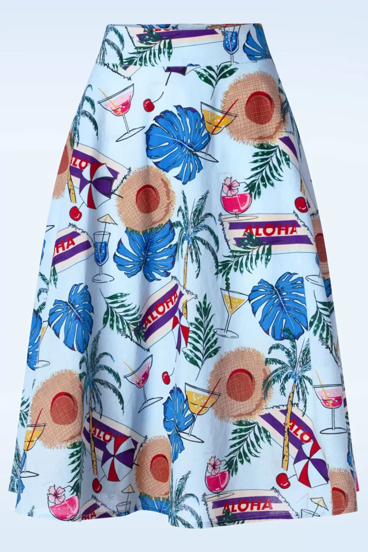 Rokken | Banned Retro Aloha Swing Rok In Blauw