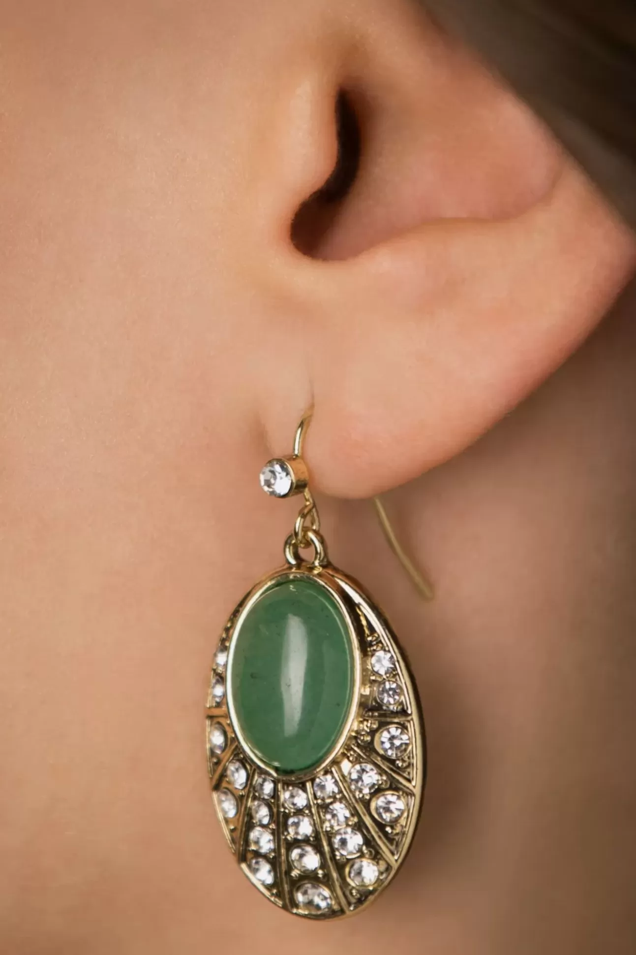 Sieraden | Lovely Art Deco Ovale Oorbellen In Groen