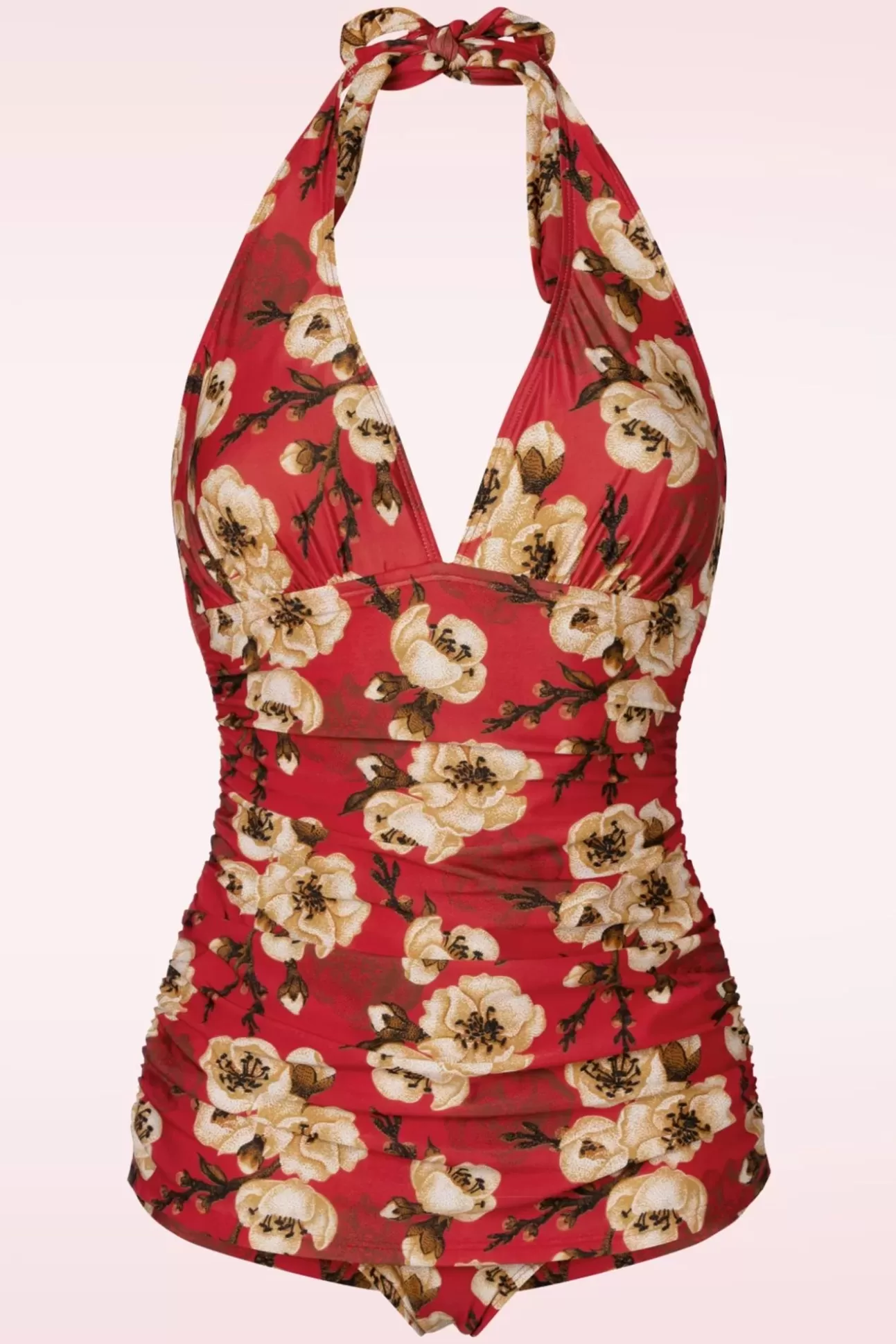 Badpakken | Bettie Page Swimwear Blossom One Piece Halterbadpak In Rood