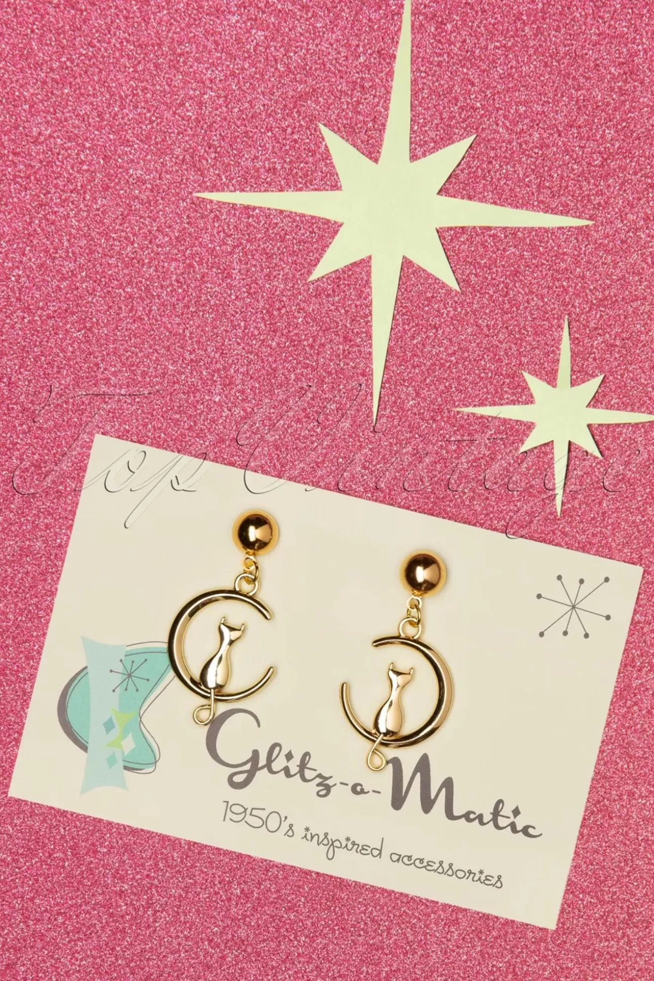 Sieraden | Glitz-o-Matic Cat On The Moon Oorbellen In Goud