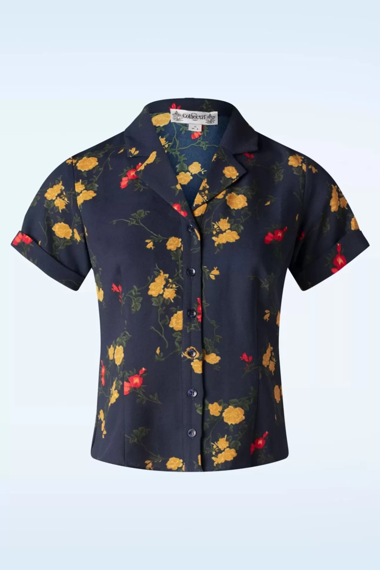 Blouses | Collectif Clothing Caterina Bloom Shirt In Marineblauw