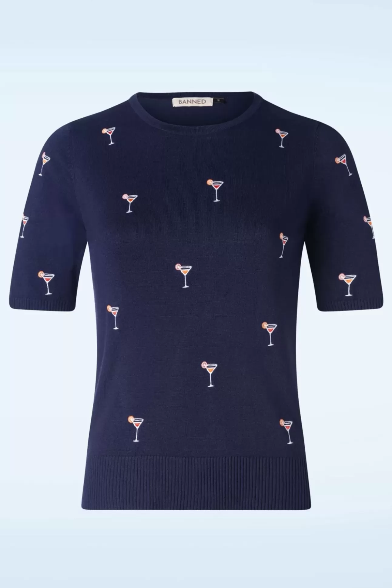 Truitjes | Banned Retro Cocktail Hour Jumper In Marineblauw