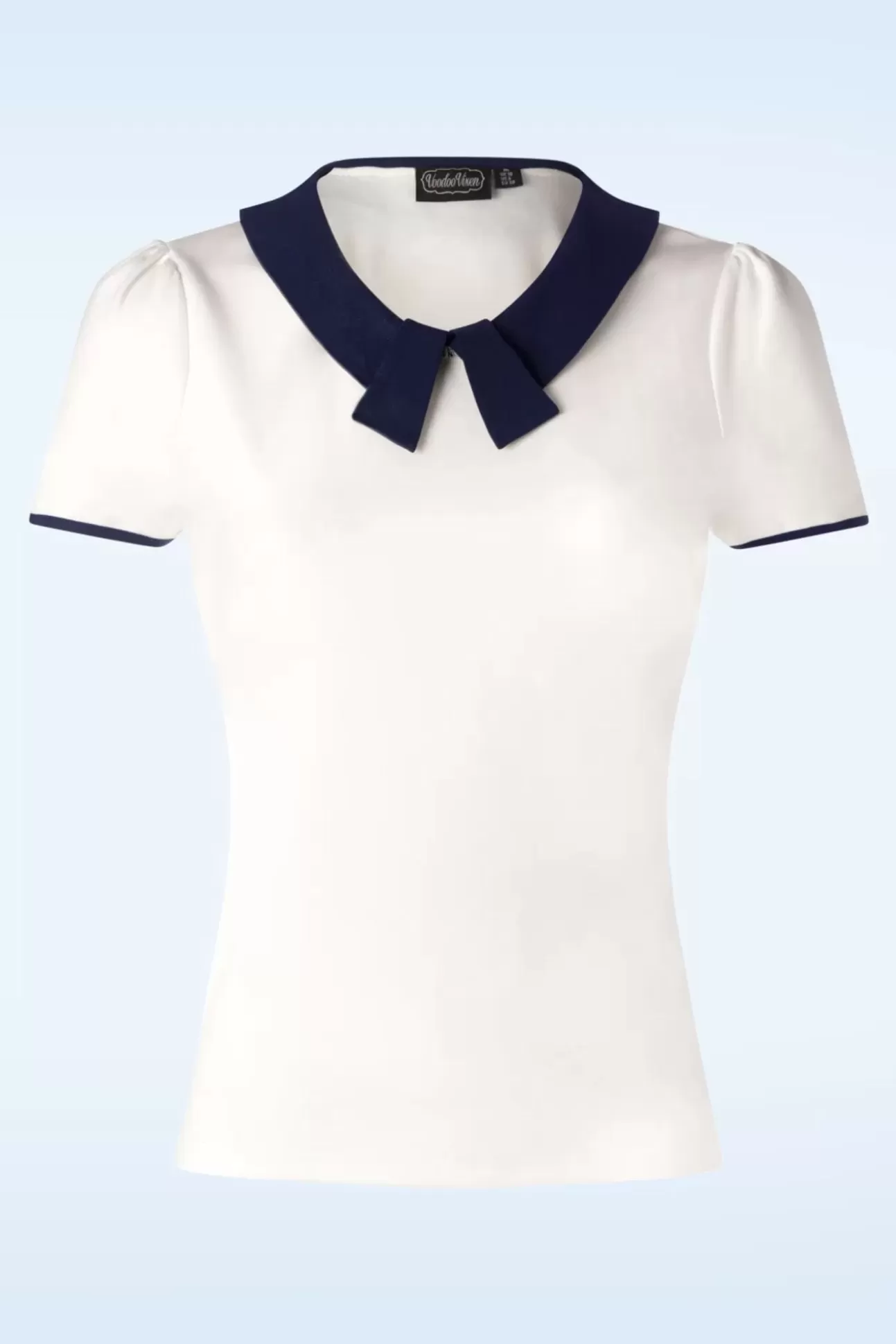 T-Shirts | Vixen Collar Detail Top In Ivoorwit En Marineblauw