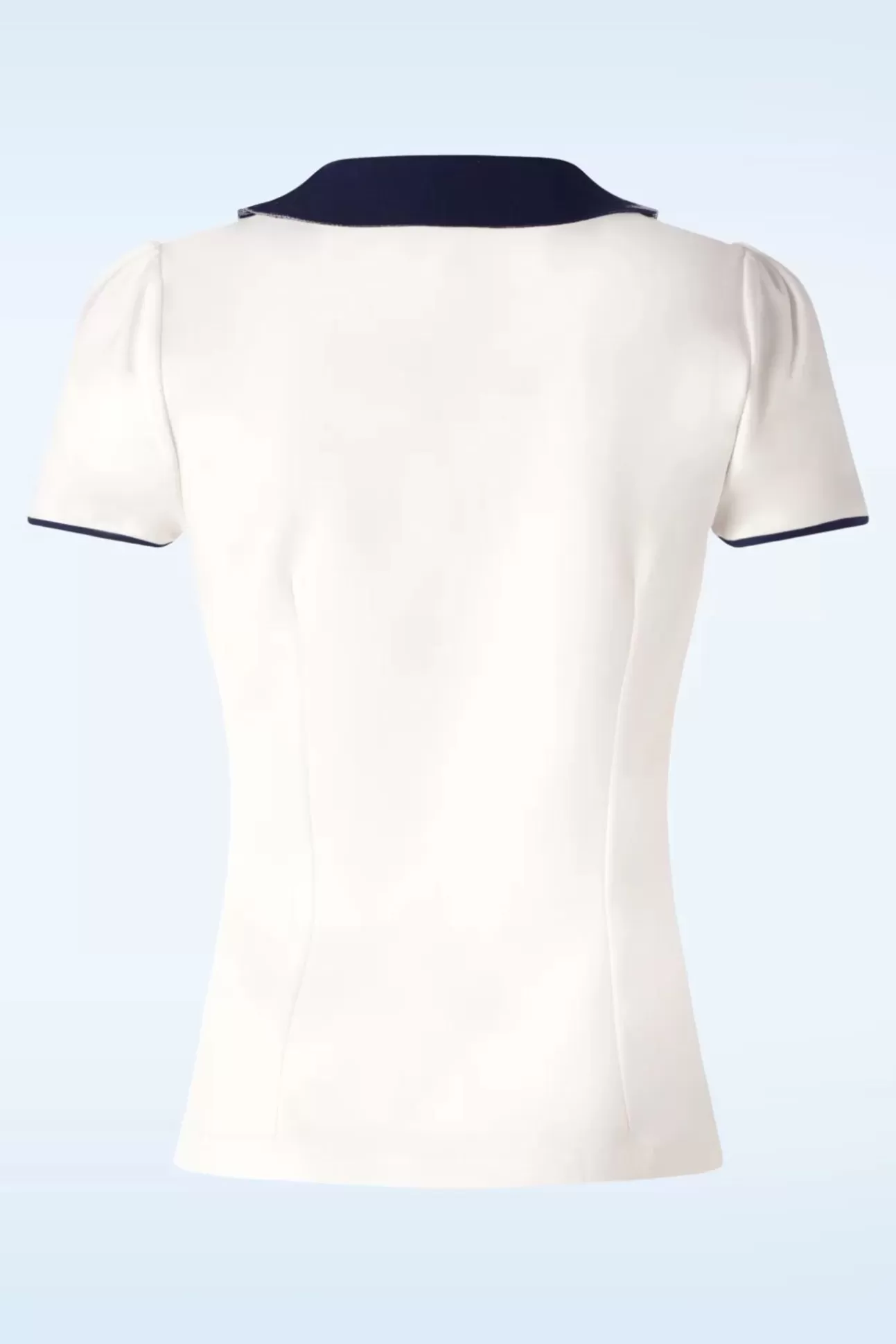 T-Shirts | Vixen Collar Detail Top In Ivoorwit En Marineblauw