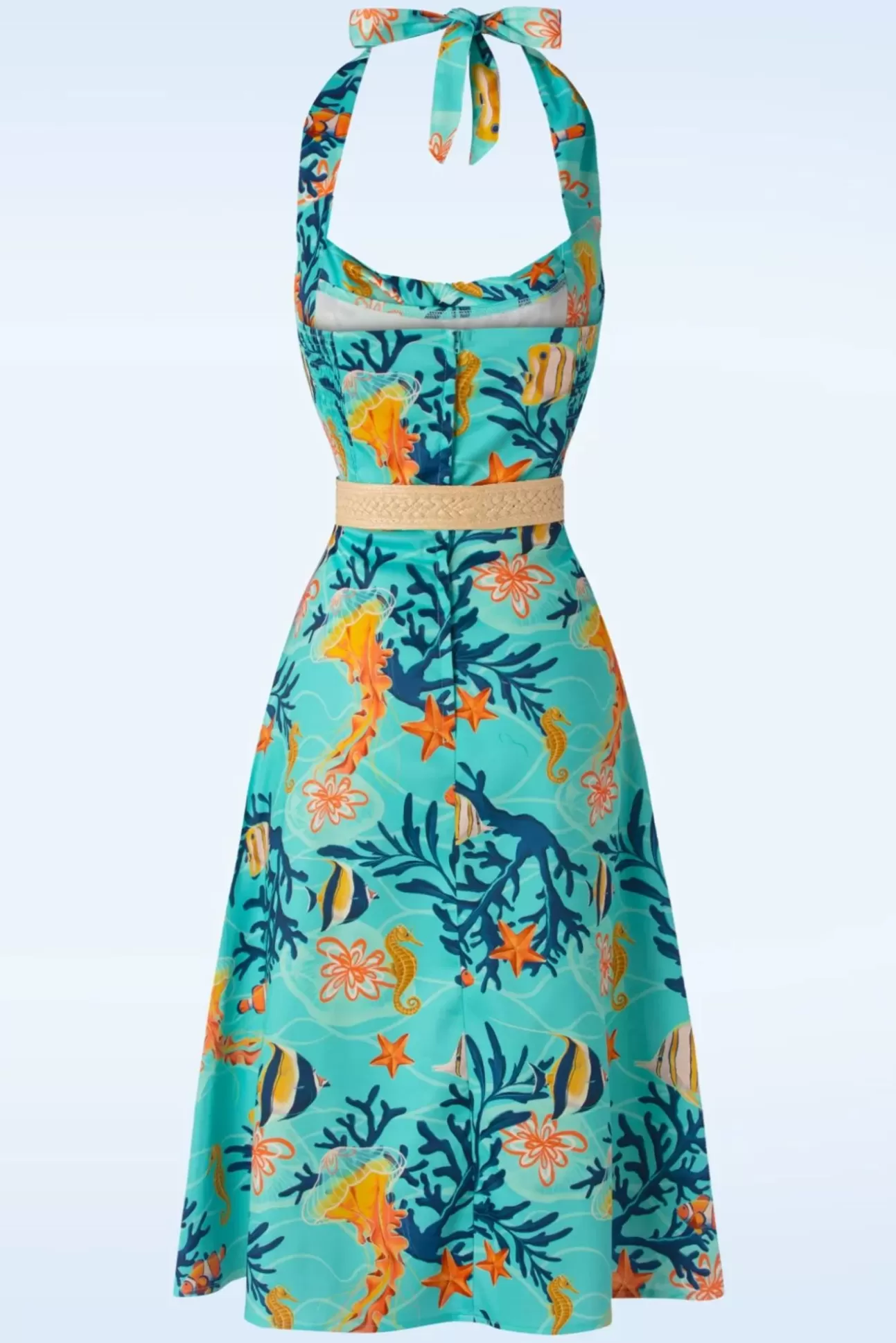 Plus Size Jurken | Vixen Coral Reef Halter Flare Jurk In Blauw