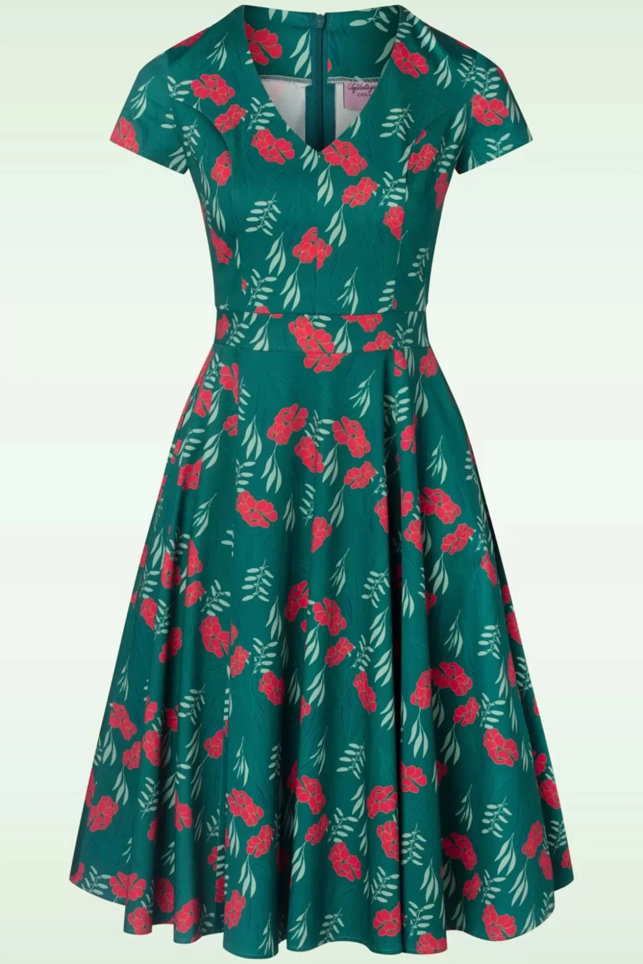Swing Jurken | Topvintage Boutique Collection Exclusief Bij Topvintage ~ Olivia Swingjurk Met Korte Mouwen In Blauwgroen