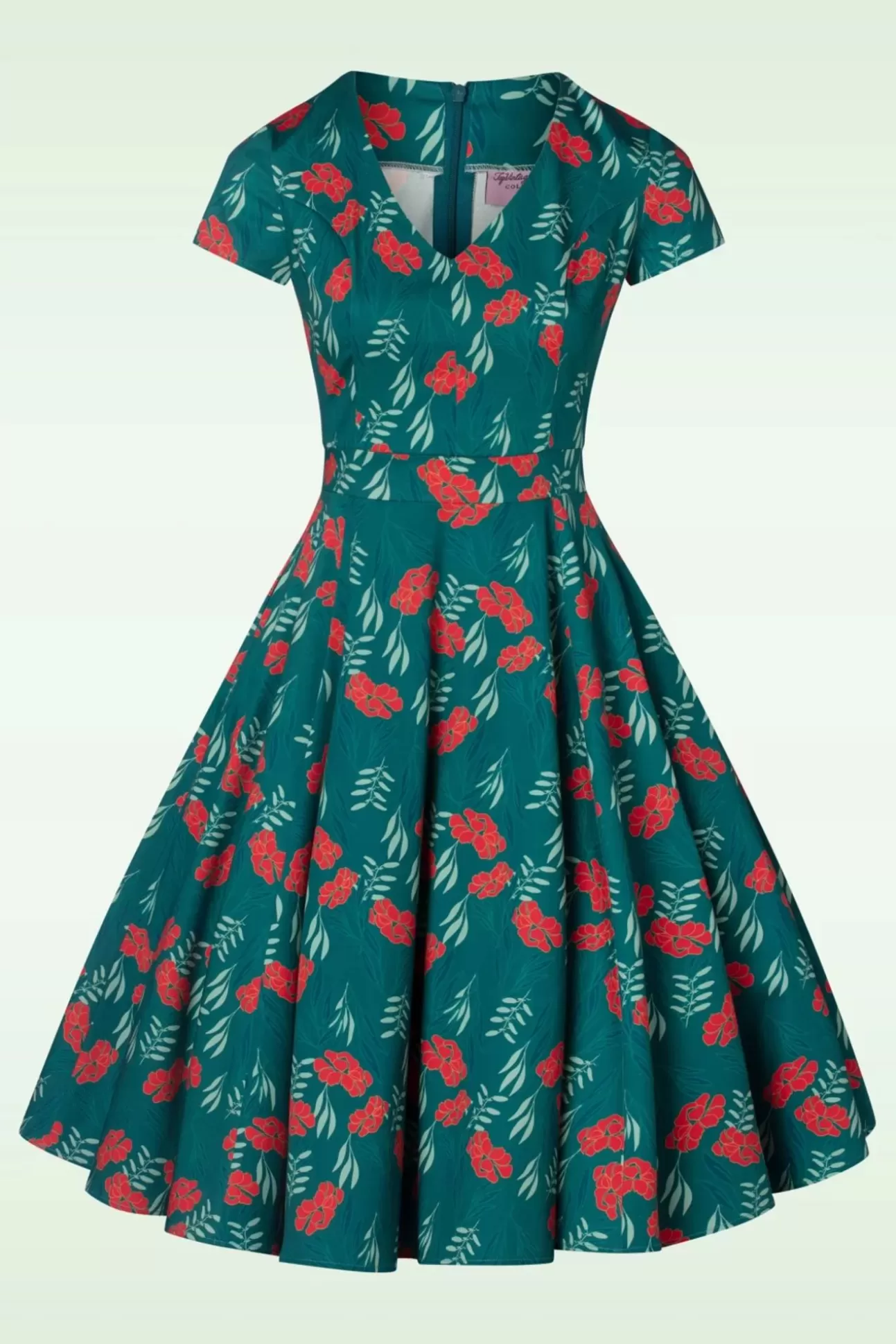 Swing Jurken | Topvintage Boutique Collection Exclusief Bij Topvintage ~ Olivia Swingjurk Met Korte Mouwen In Blauwgroen
