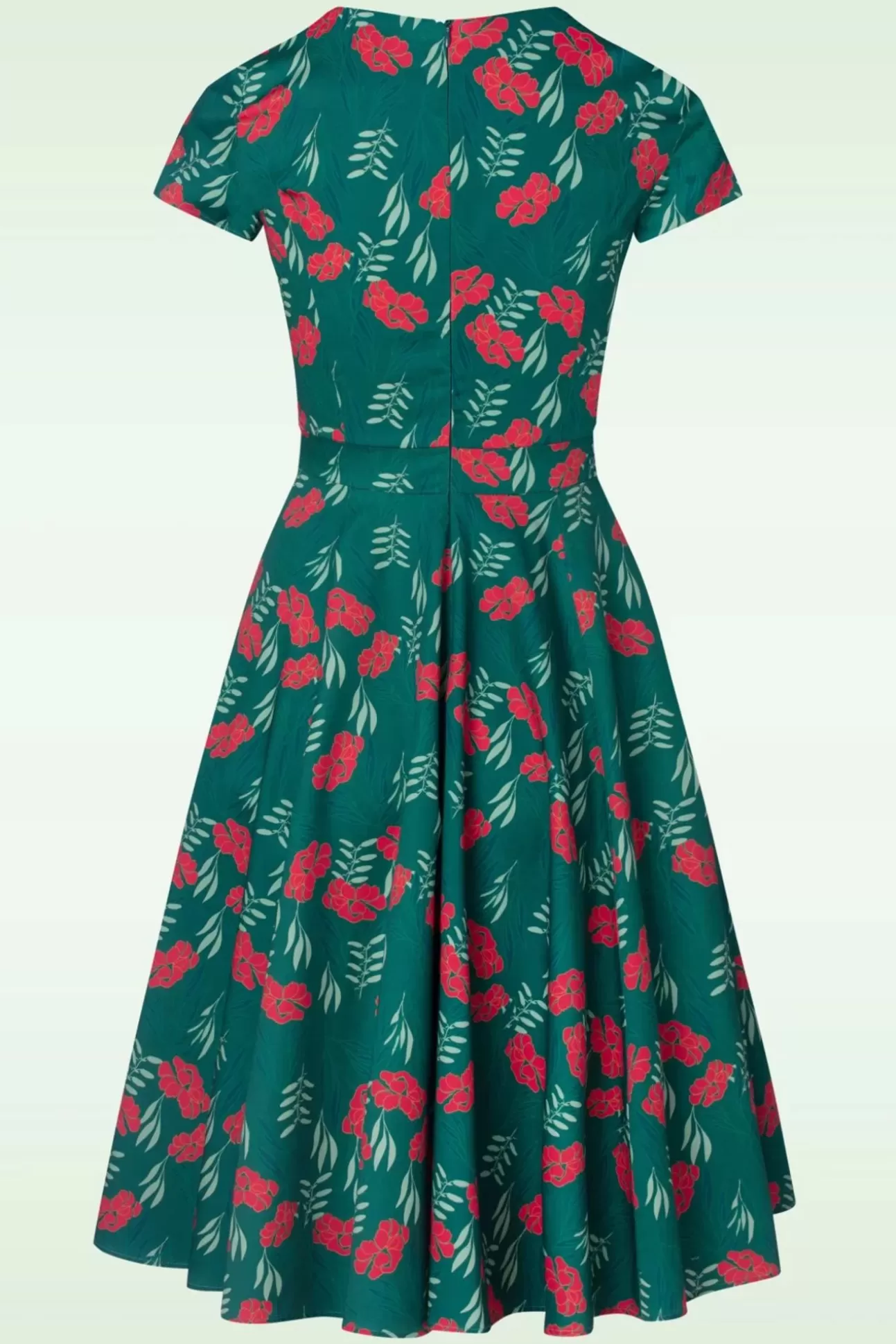 Swing Jurken | Topvintage Boutique Collection Exclusief Bij Topvintage ~ Olivia Swingjurk Met Korte Mouwen In Blauwgroen