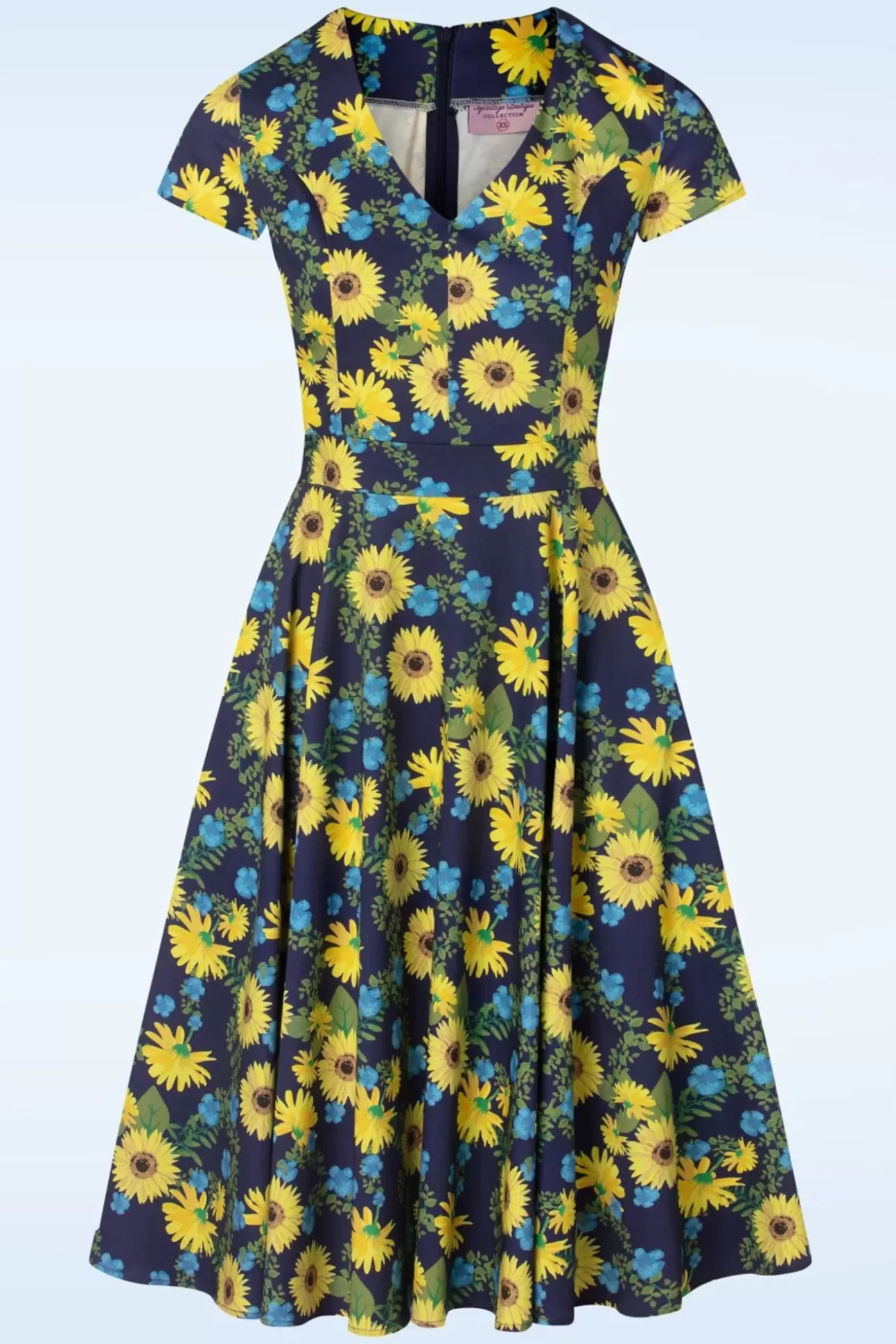 Swing Jurken | Topvintage Boutique Collection Exclusief Bij Topvintage ~ Olivia Swingjurk Met Korte Mouwen In Donkerblauw
