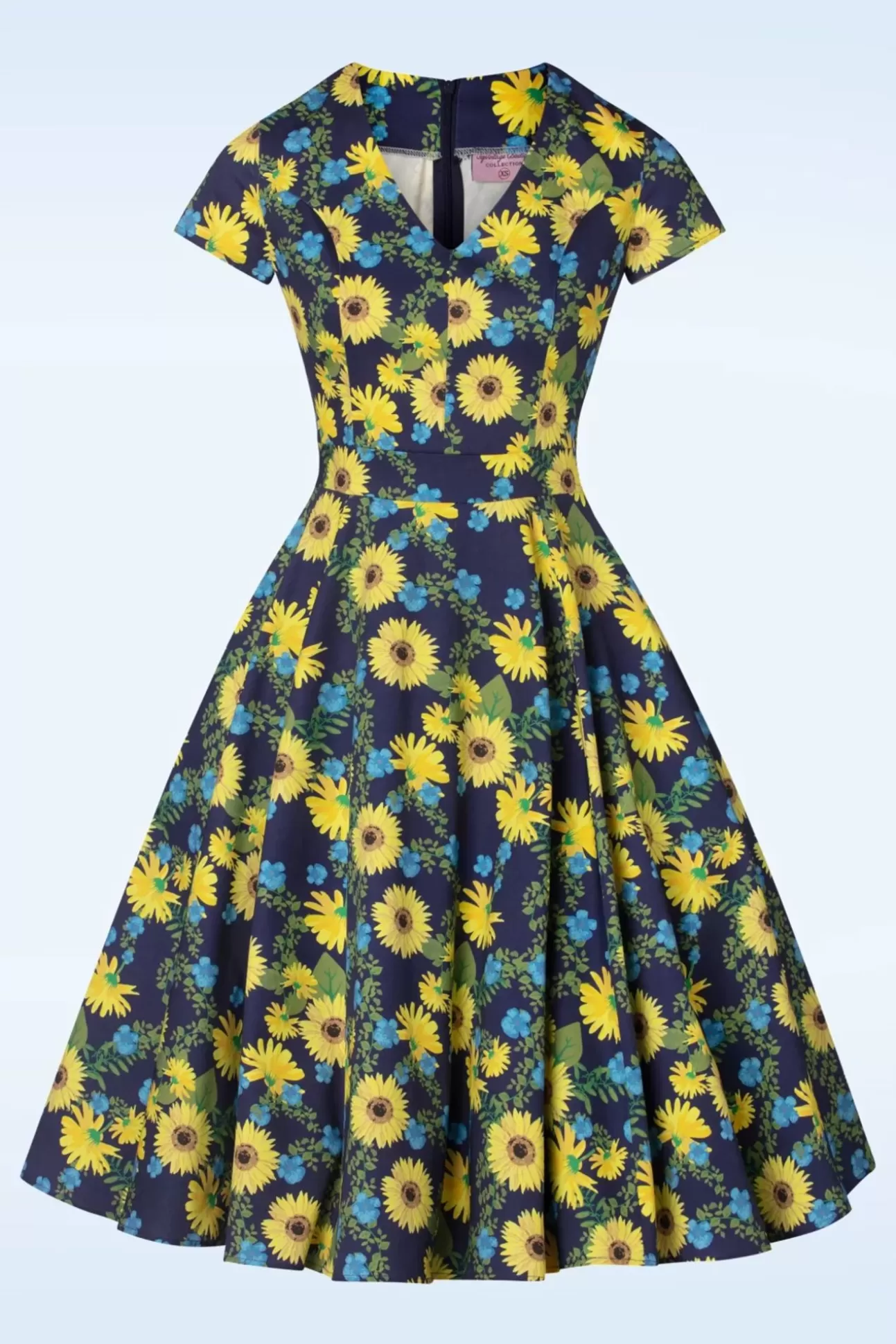 Swing Jurken | Topvintage Boutique Collection Exclusief Bij Topvintage ~ Olivia Swingjurk Met Korte Mouwen In Donkerblauw