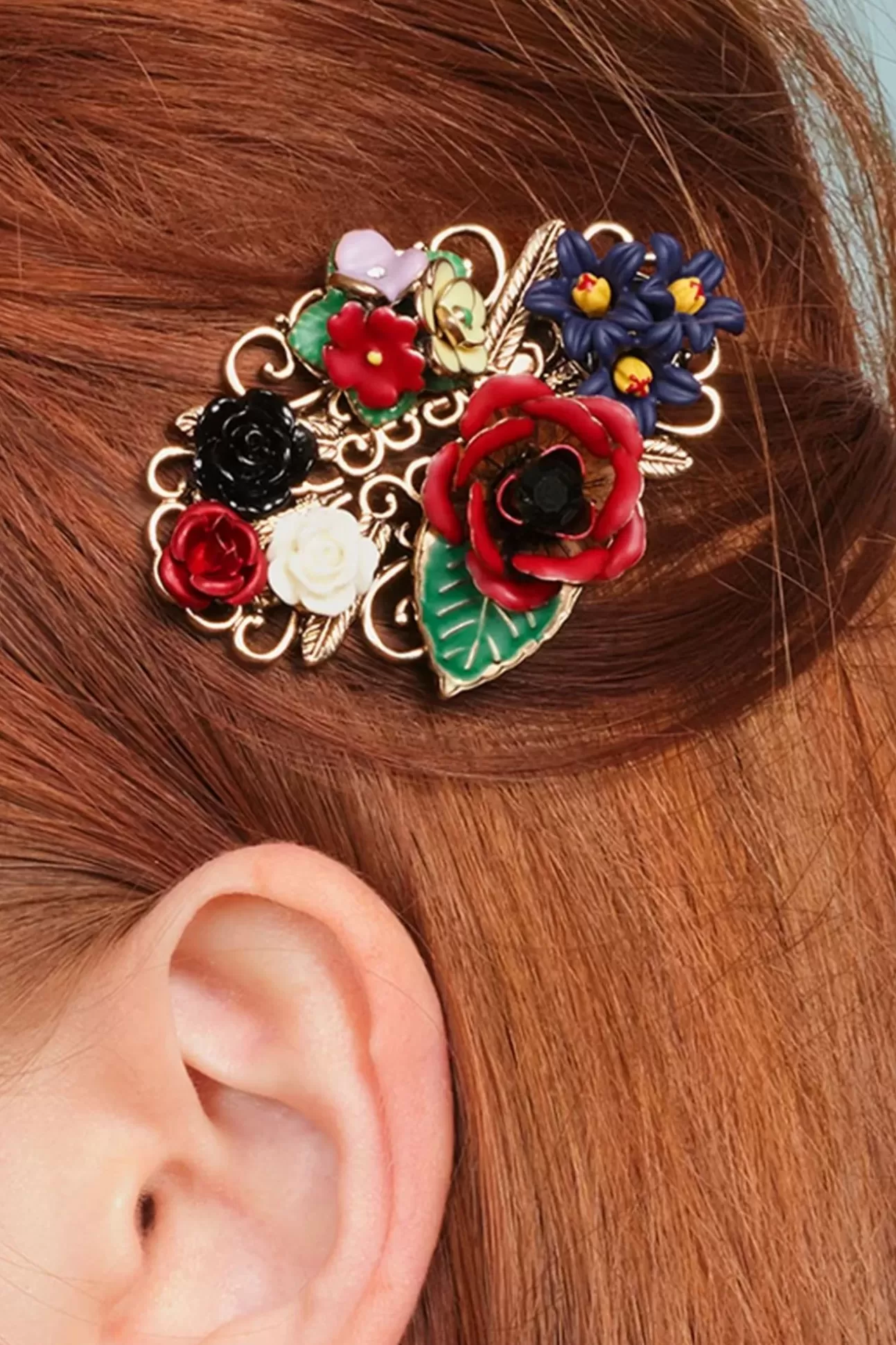 Haaraccessoires | Lovely Freda Flower Cluster Haarclip En Broche In Goud En Multi