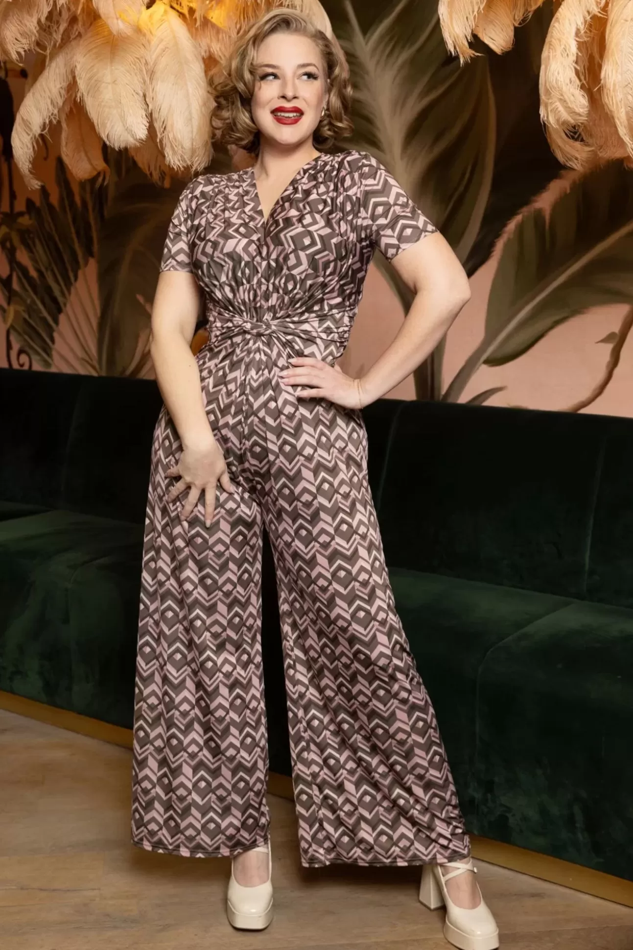 Playsuits & Jumpsuits | Vintage Chic for Topvintage Gina Geo Print Jumpsuit In Bruin