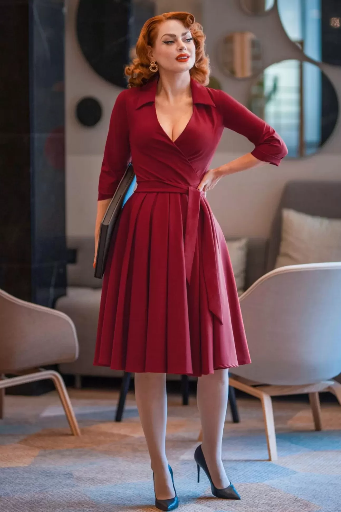 Swing Jurken | Glamour Bunny Business Babe Glenda Swing Jurk In Rood