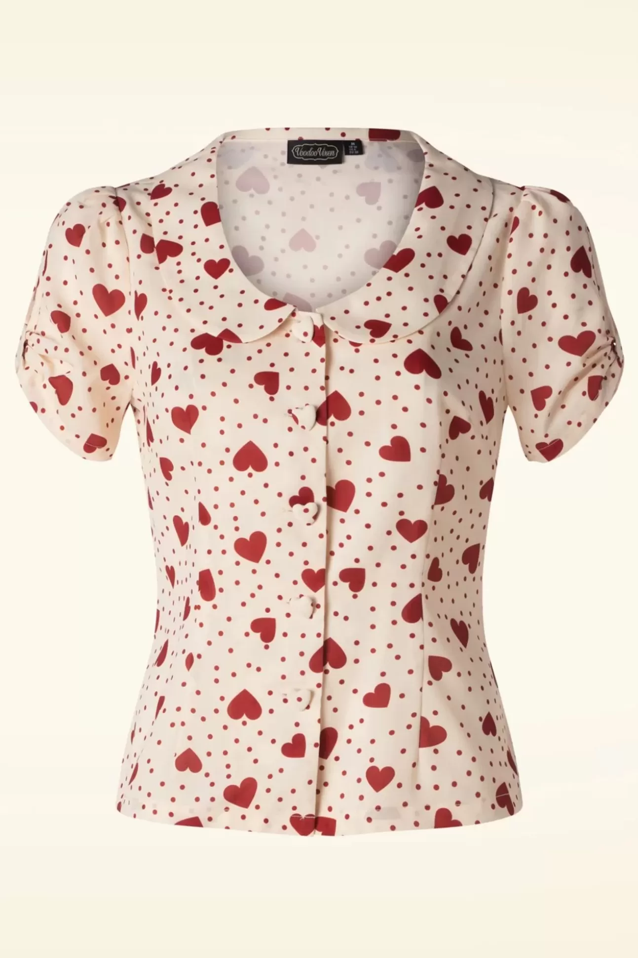 Blouses | Vixen Heart Polka Dot Collared Top In Creme