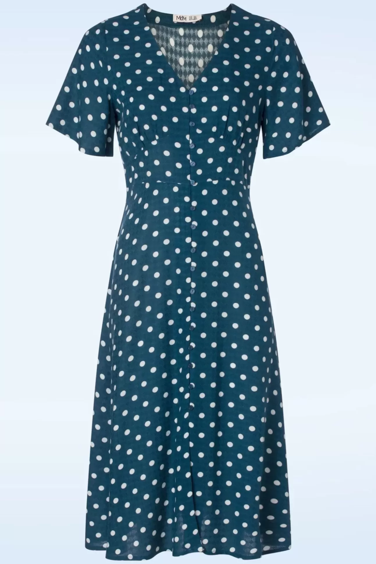 Midi Jurken | Md'M Jeanette Polka Dot Jurk In Marineblauw