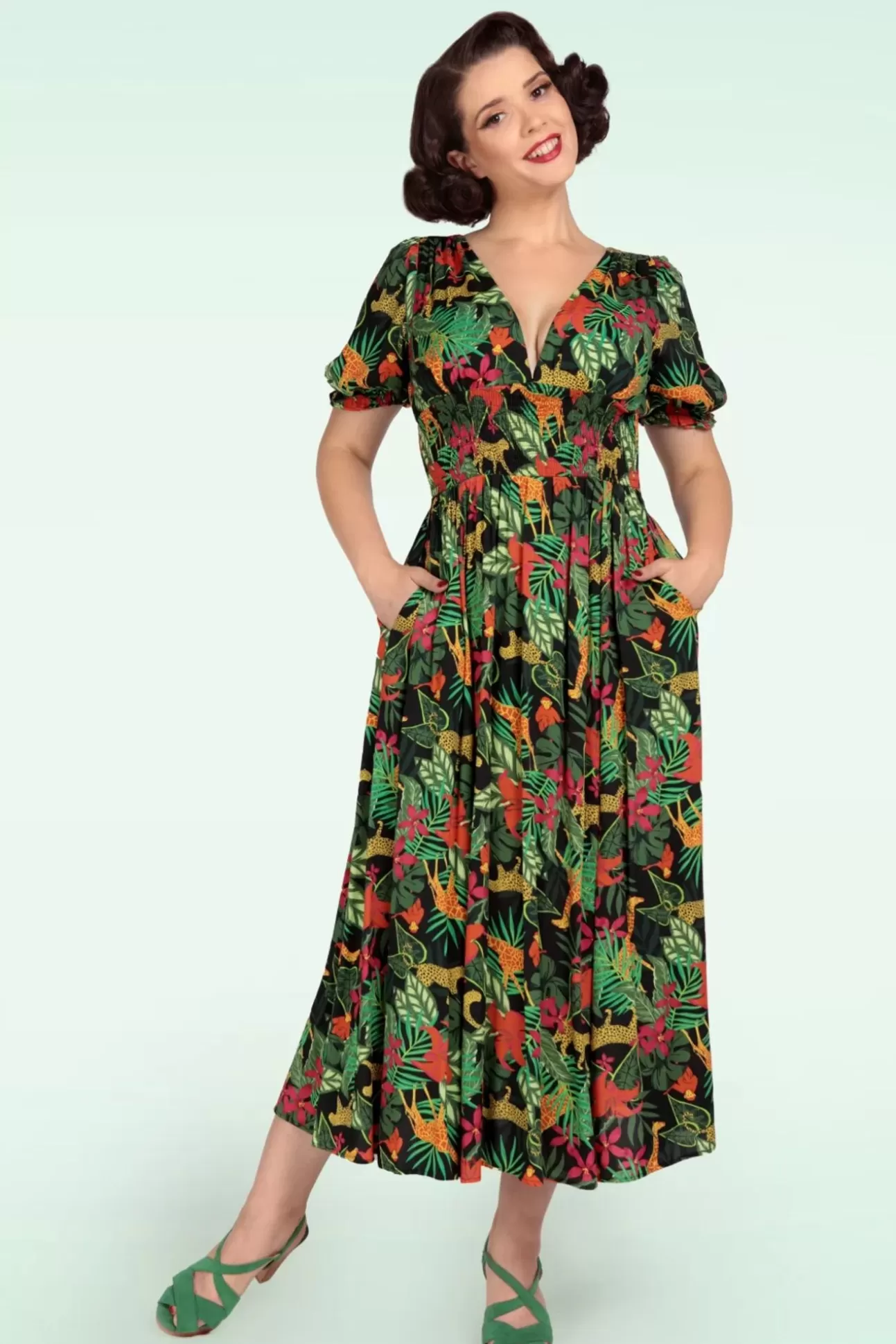 Maxi Jurken | Collectif Clothing Juliette Jungle Maxi Jurk In Zwart