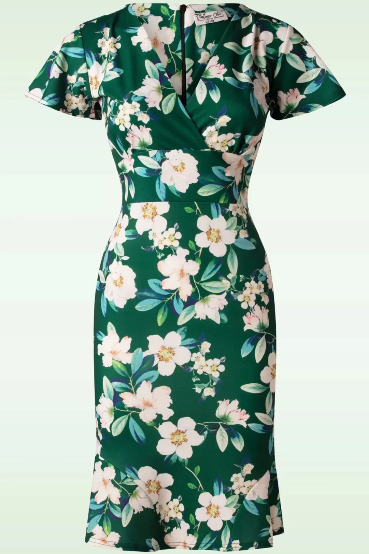 Effen Jurken | Vintage Chic for Topvintage Katie Floral Pencil Jurk In Groen