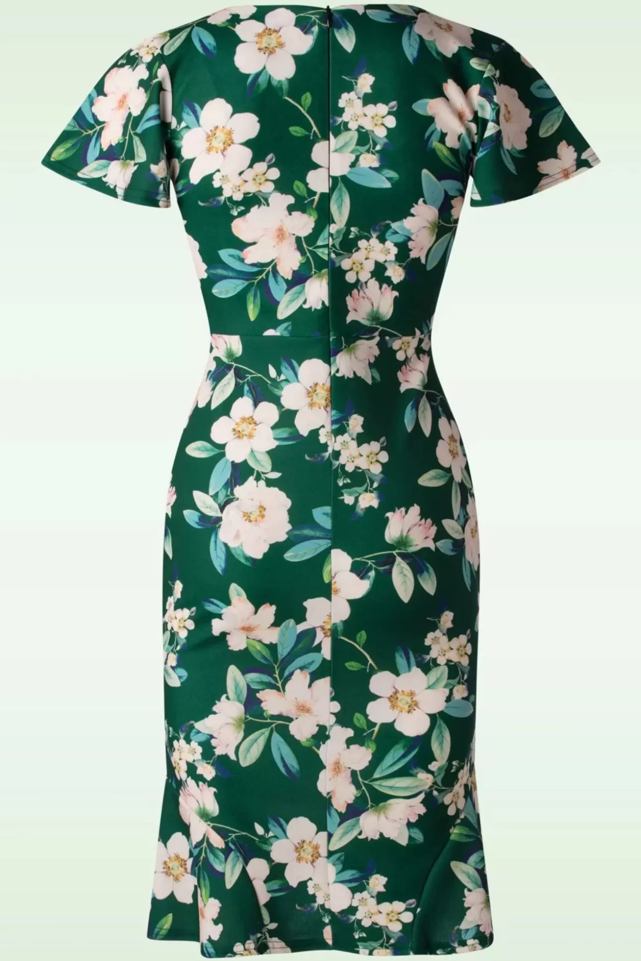 Effen Jurken | Vintage Chic for Topvintage Katie Floral Pencil Jurk In Groen