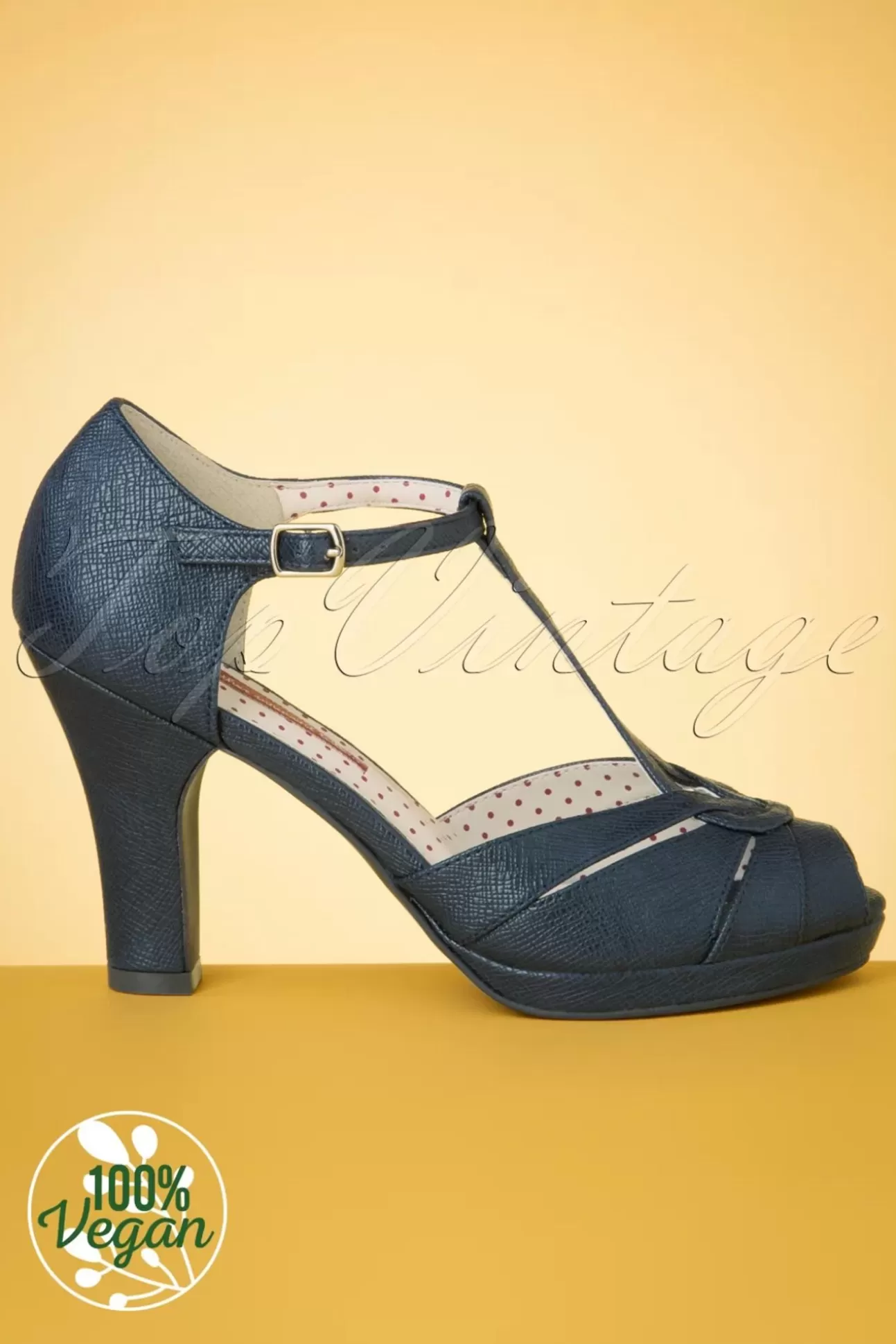 Pumps | B.A.I.T. Lacey Art Deco T-Strap Pumps In Mat Marineblauw