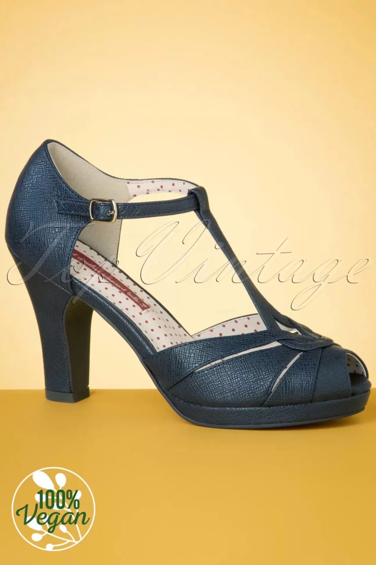 Pumps | B.A.I.T. Lacey Art Deco T-Strap Pumps In Mat Marineblauw