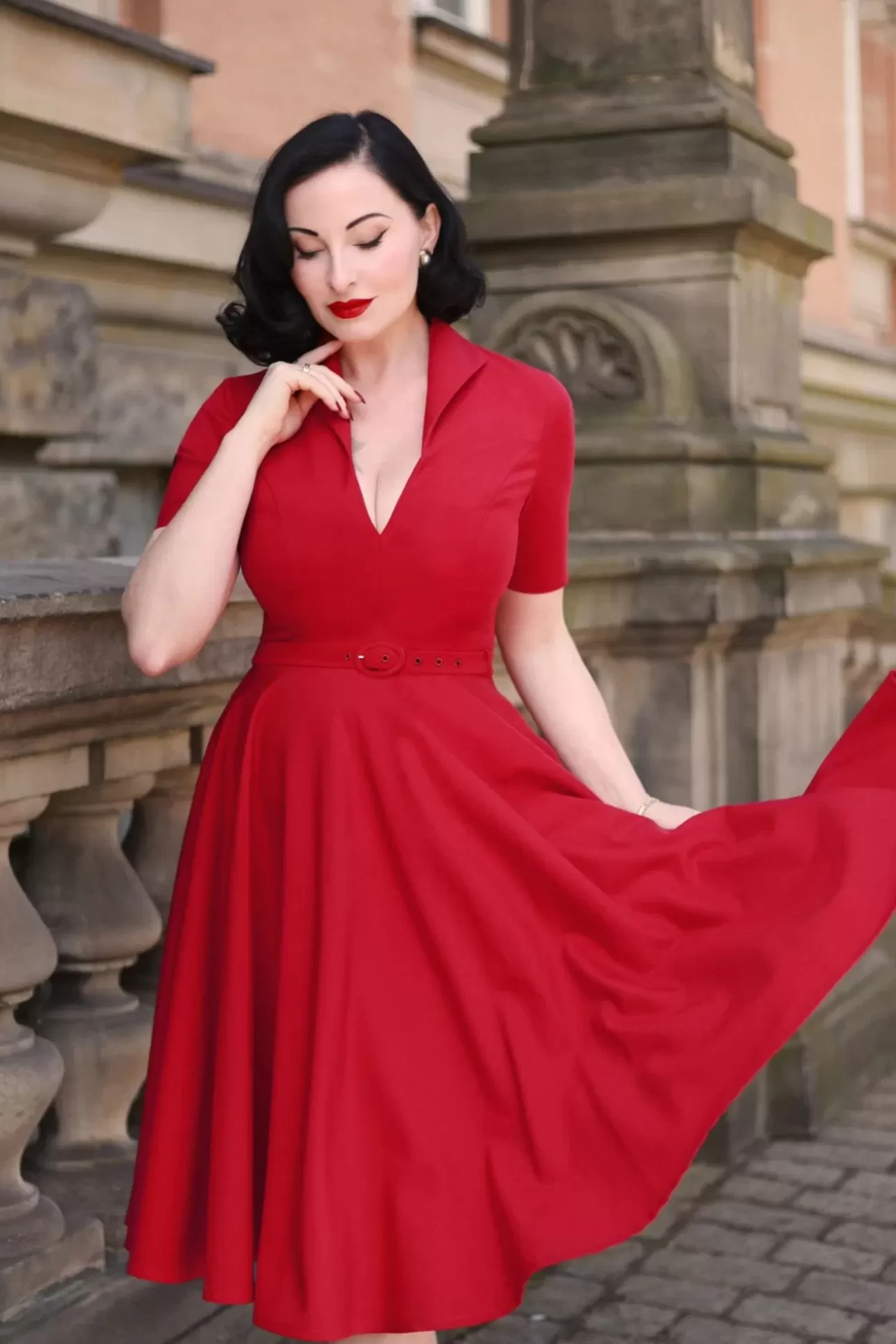 Plus Size Jurken | Vintage Diva Laura Lee Swing Jurk In Rood