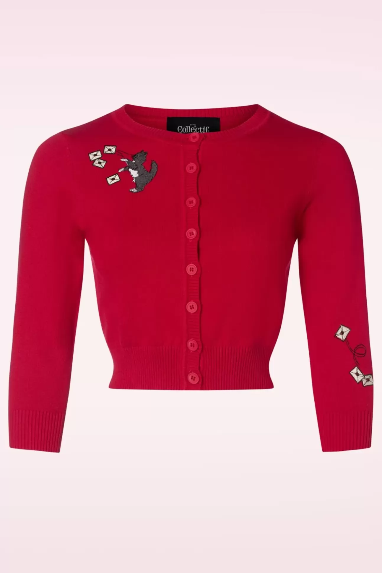 Vestjes | Collectif Clothing Lucy Posty Cat Cardigan In Rood