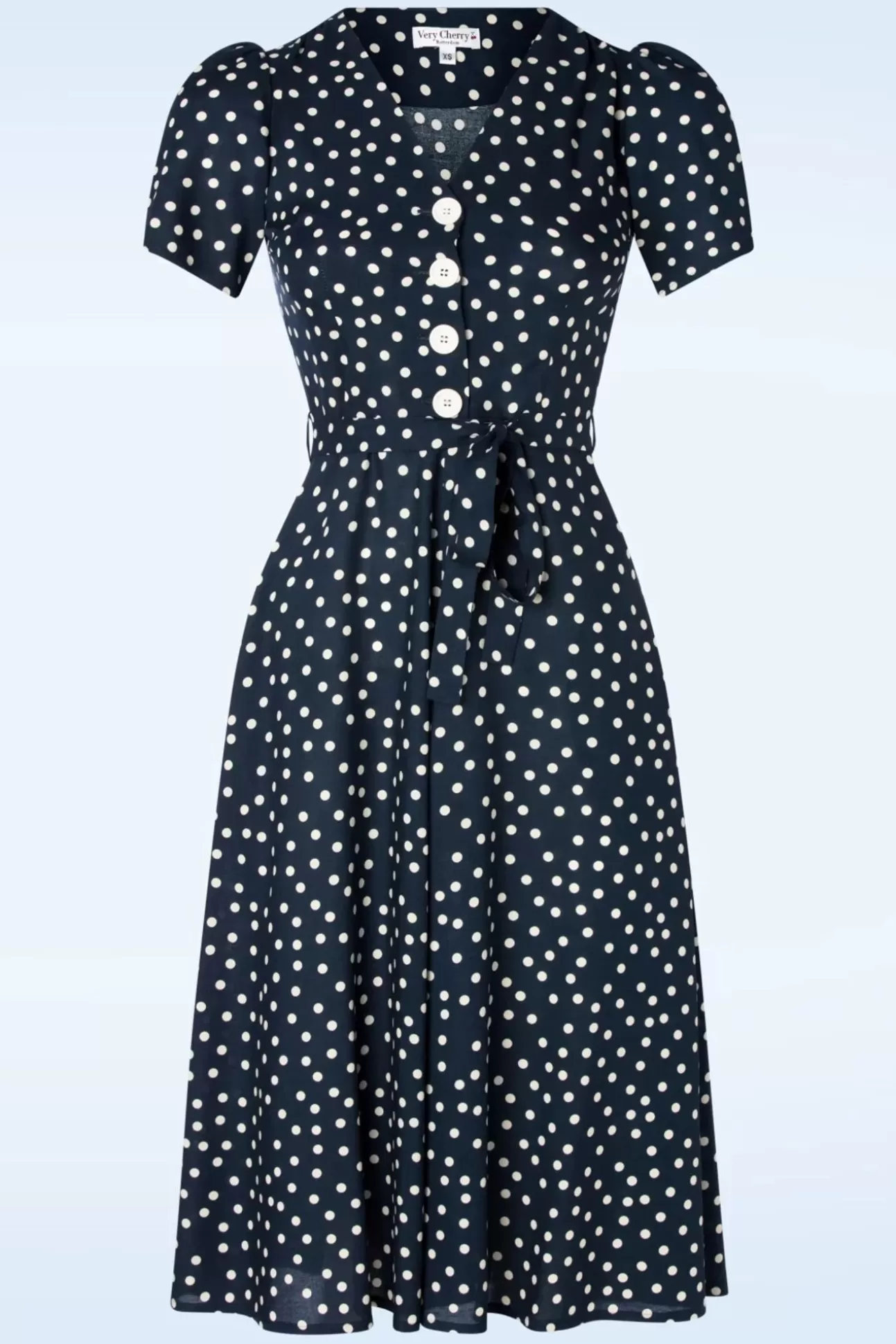 Plus Size Jurken | Very Cherry Magnolia Polka Dot Jurk In Marineblauw