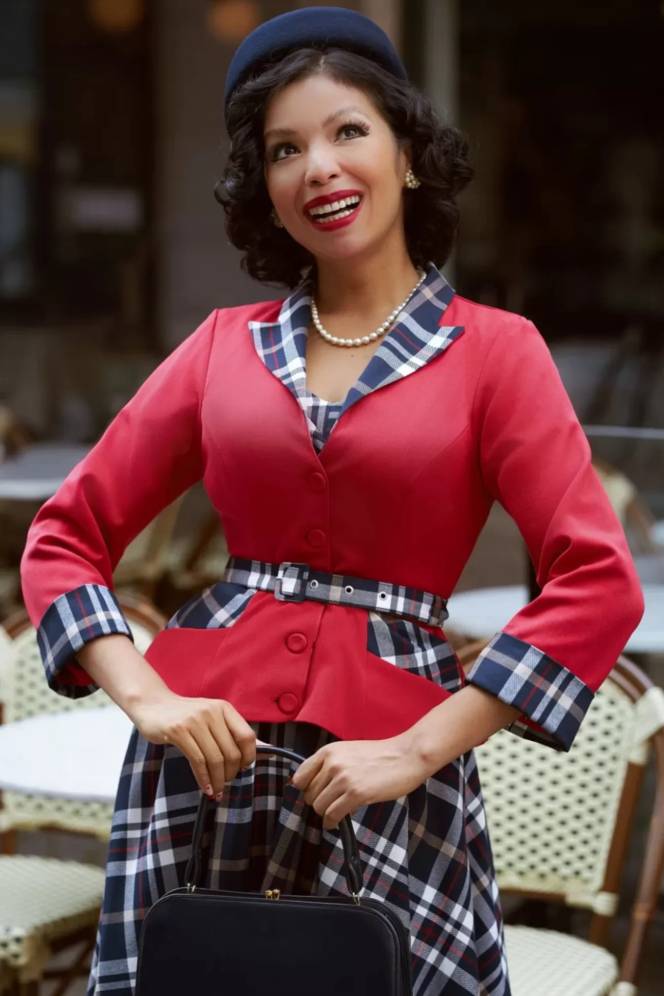 Jassen | Miss Candyfloss Malini Rose Tartan Blazer In Rood En Marineblauw