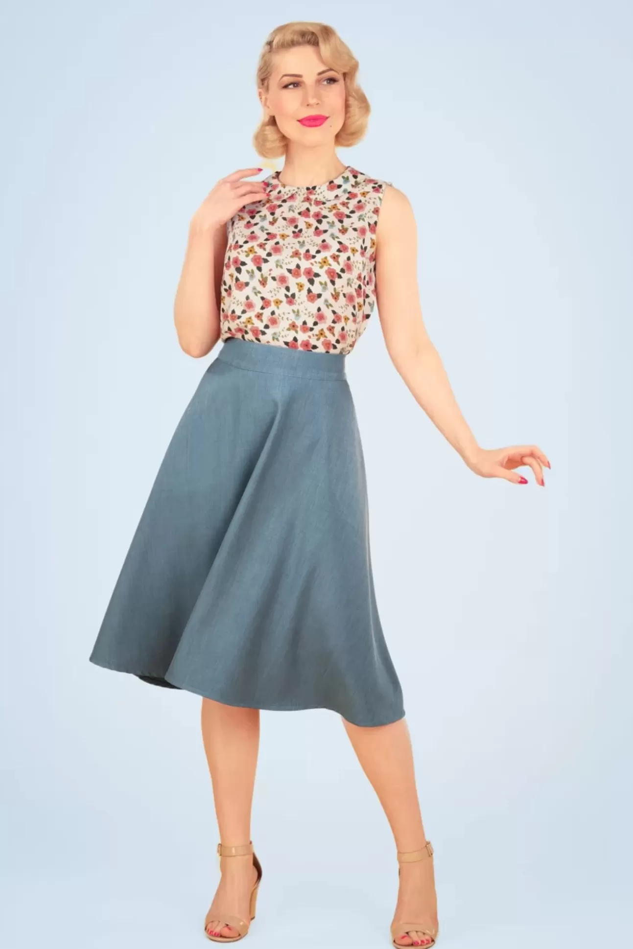 Rokken | Banned Retro My Summer Staple Swing Rok In Blauw