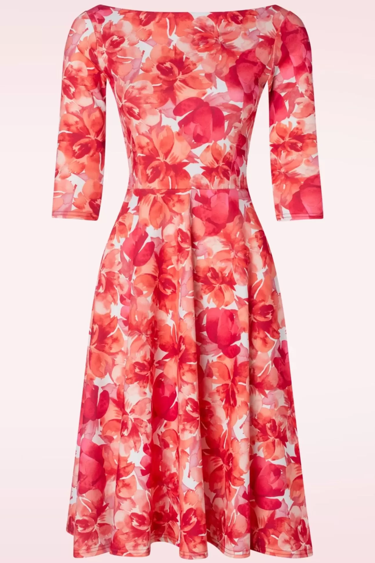 Plus Size Jurken | Vintage Chic for Topvintage Nina Flower Swing Jurk In Rood