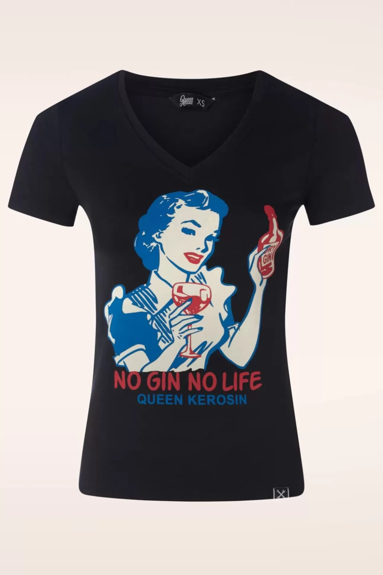 T-Shirts | Queen Kerosin No Gin No Life T-Shirt In Zwart