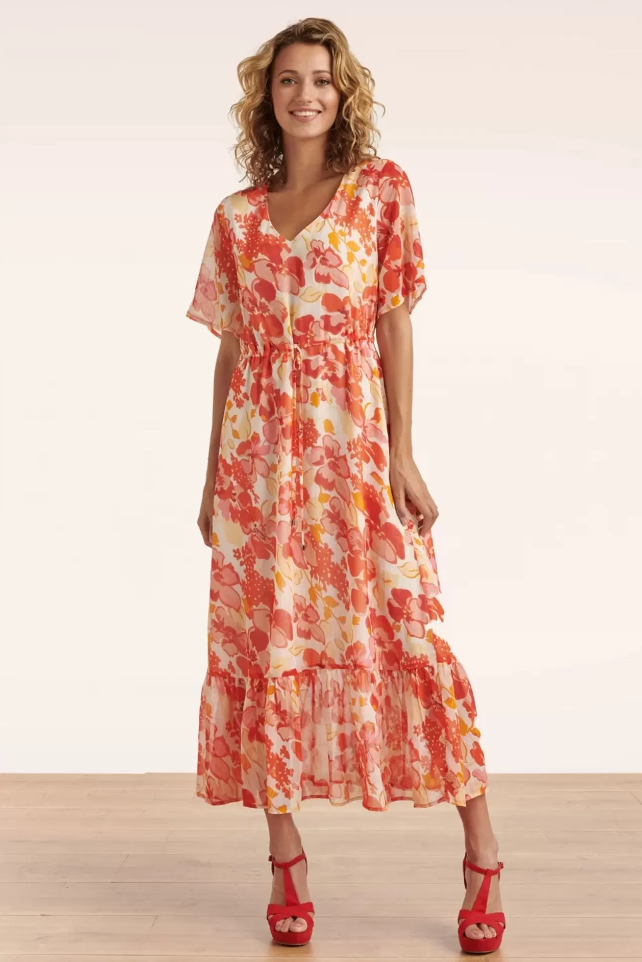 Maxi Jurken | Smashed Lemon Patricia Floral Maxi Jurk In Oranje