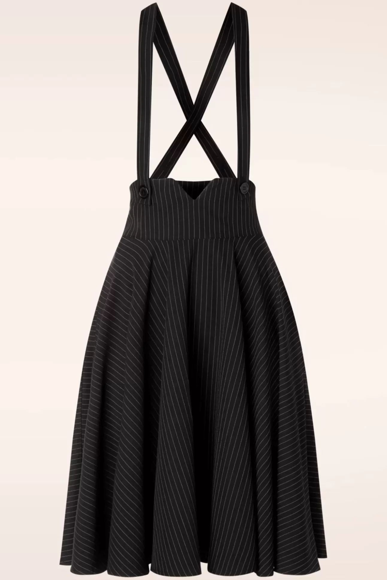 Rokken | Vixen Pinstripe Suspender Swing Rok In Zwart