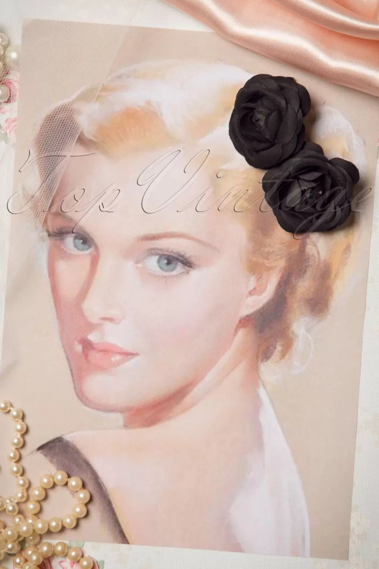 Haaraccessoires | ZaZoo Pin-Up Paar Zwarte Bloem Haarclips