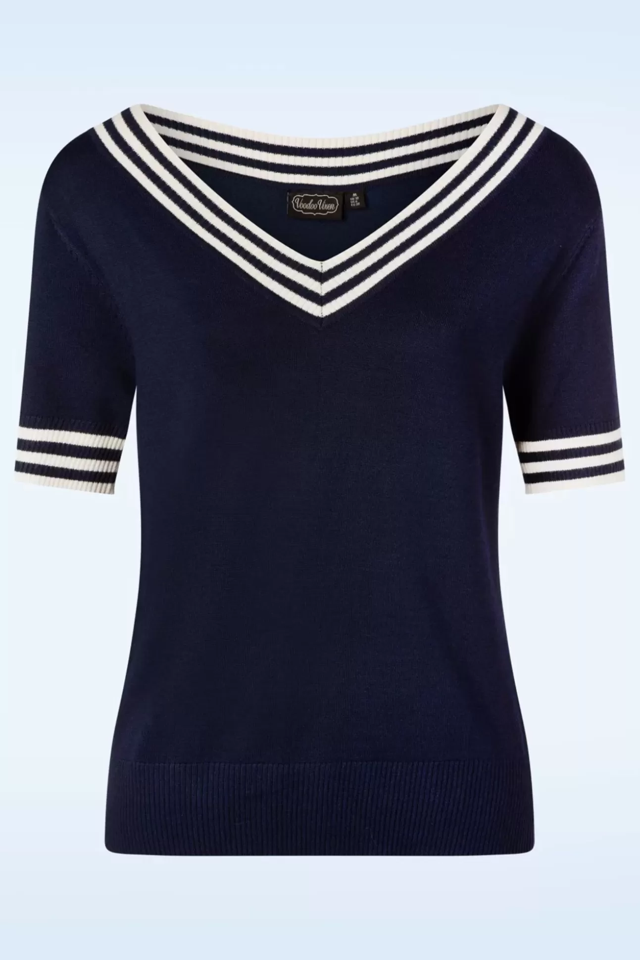 Truitjes | Vixen Sally Top Met Korte Mouwen En Gestreepte Halslijn In Marineblauw