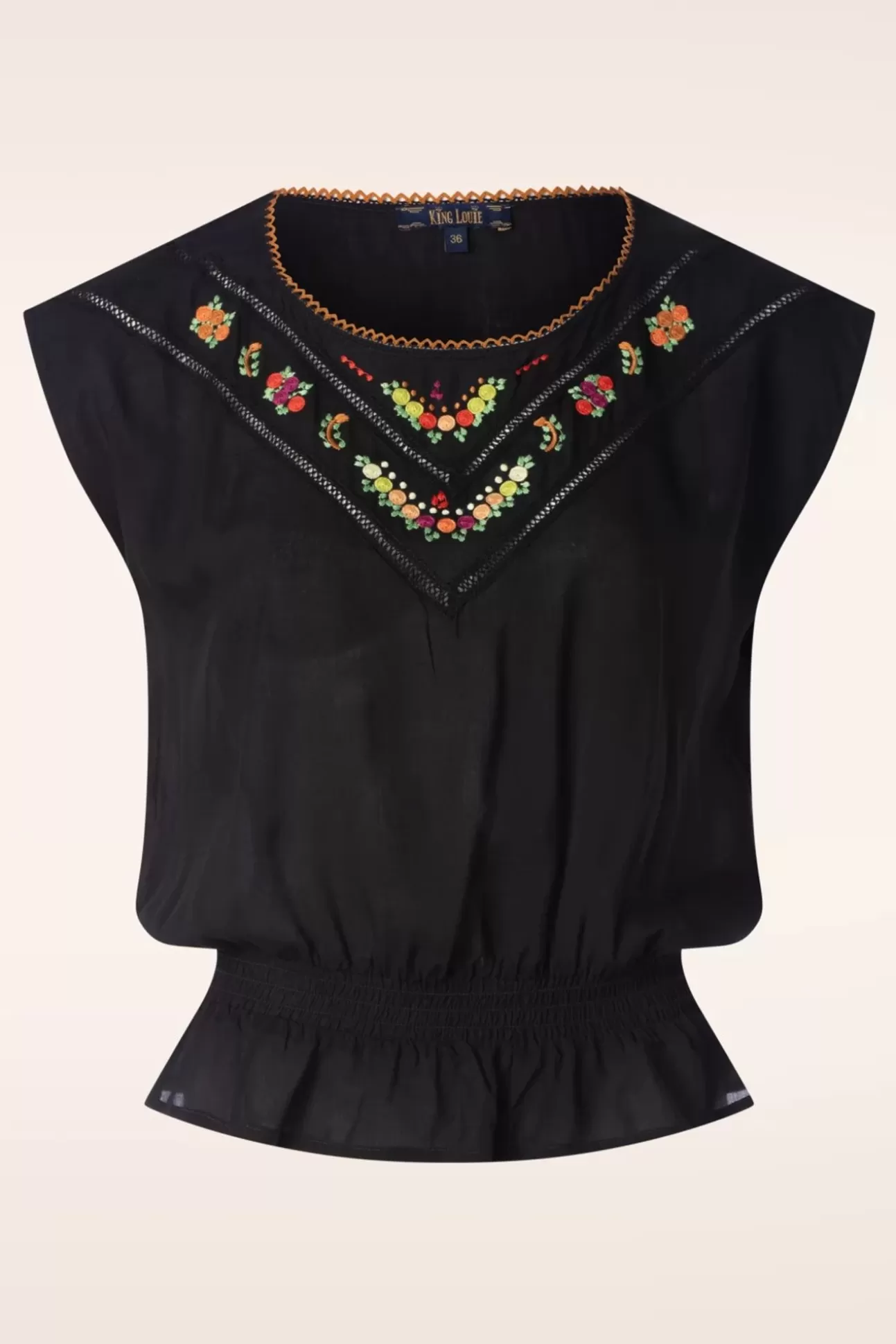 Blouses | King Louie Selly Citrine Embroidery Top In Zwart