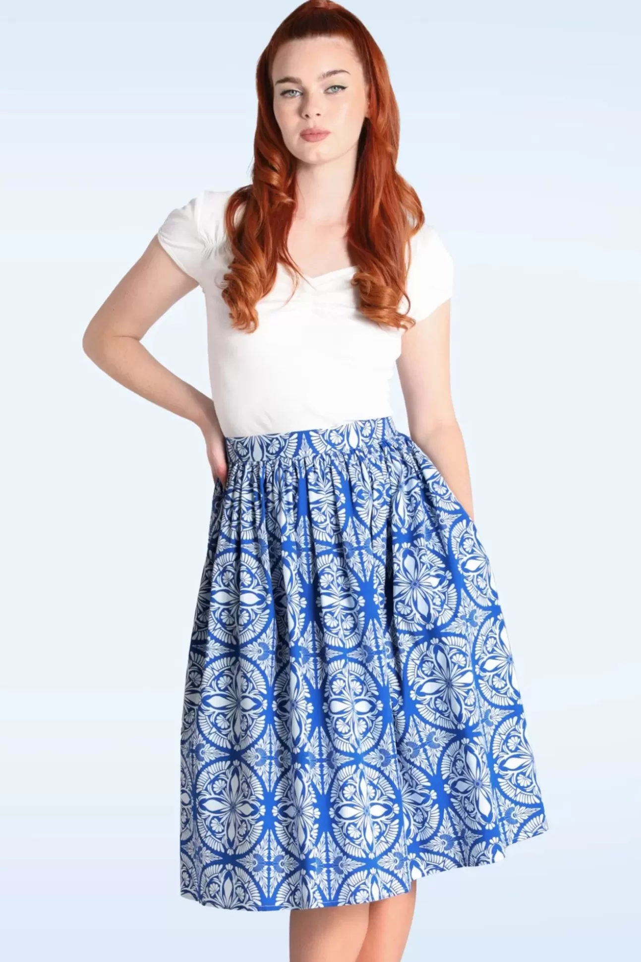 Rokken | Bunny Sicily Swing Rok In Blauw En Wit