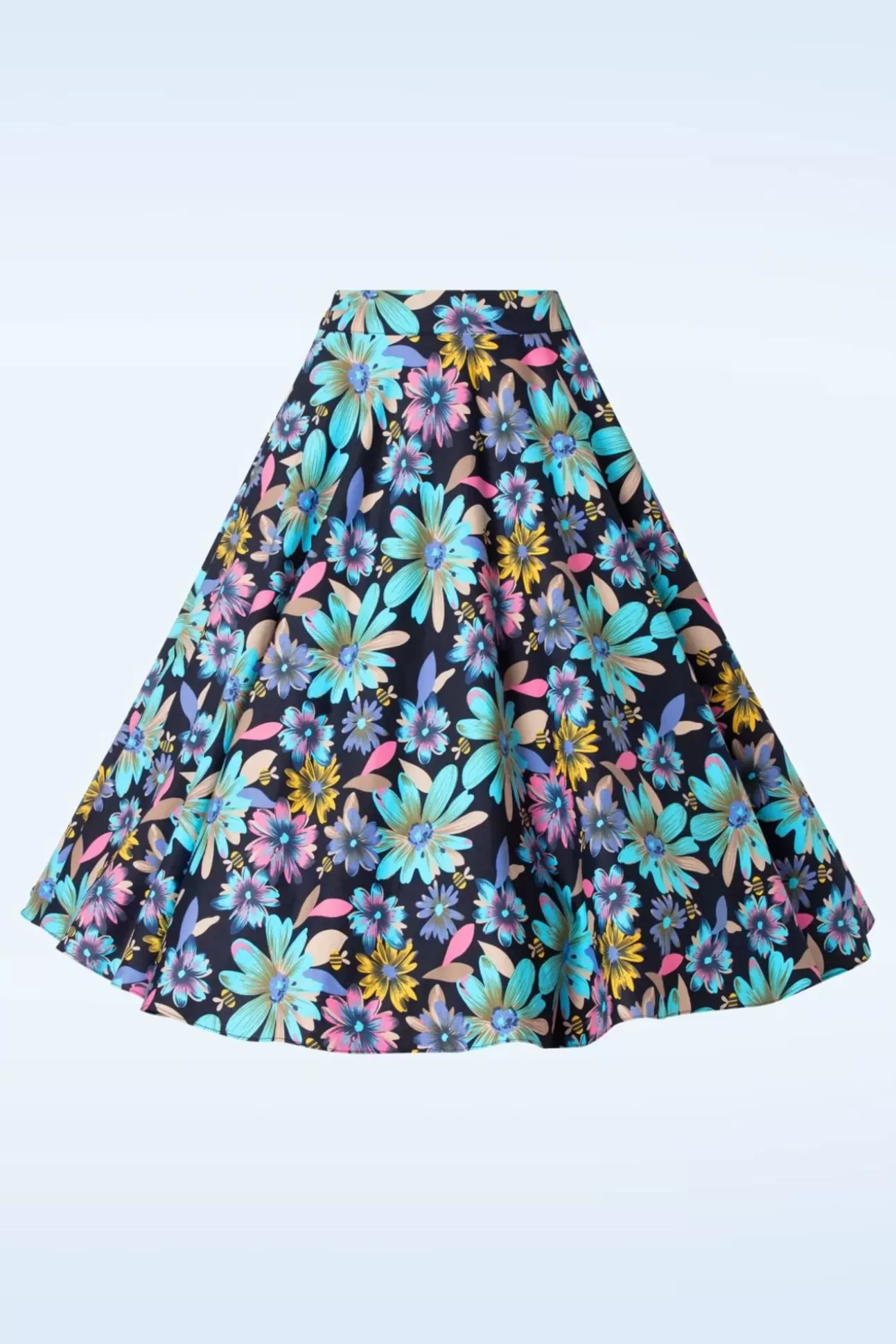 Rokken | Banned Retro Summer Bee Swing Rok In Marineblauw