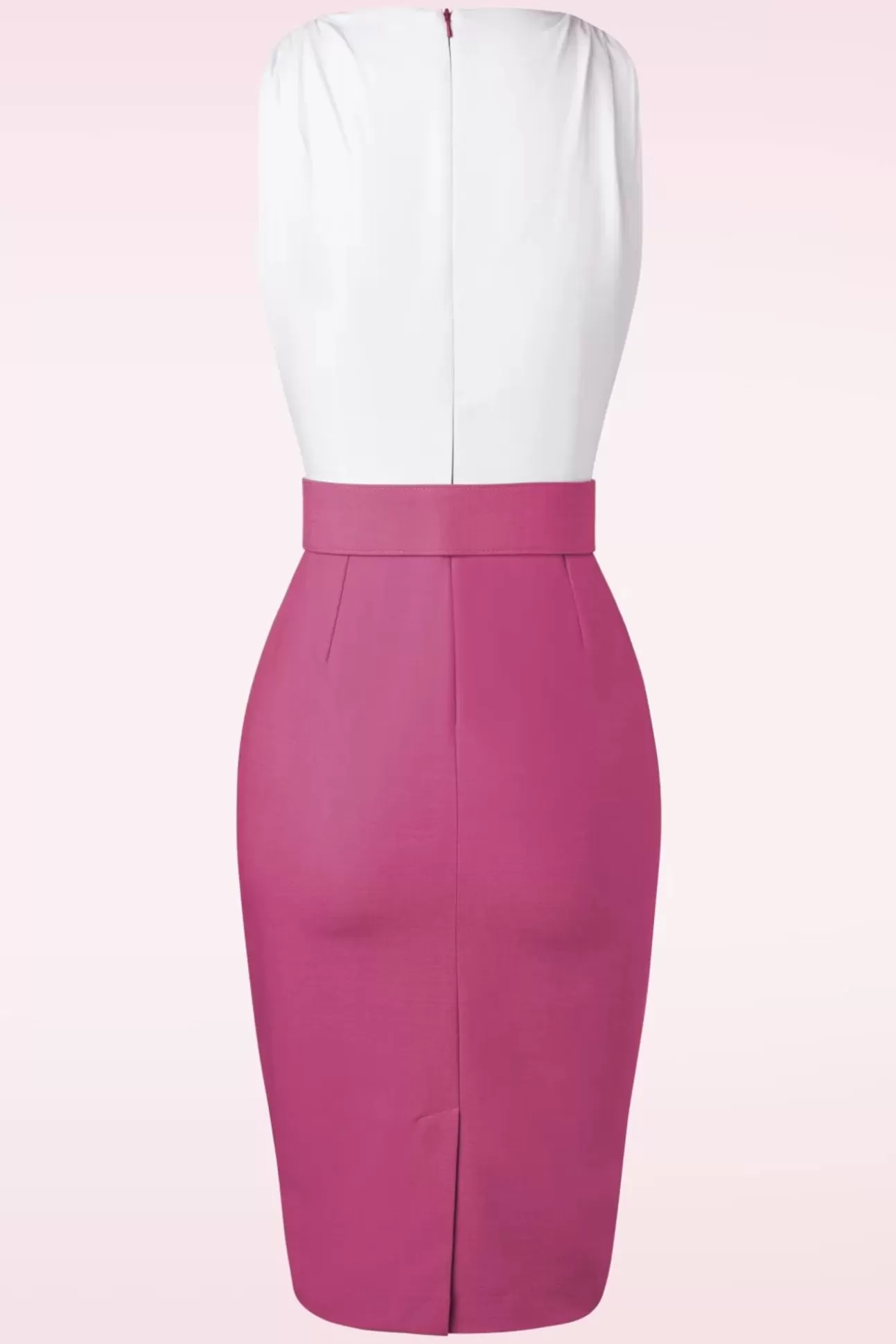 Plus Size Jurken | Vintage Diva The Kellie Pencil Jurk In Gebroken Wit En Donker Magentaroze