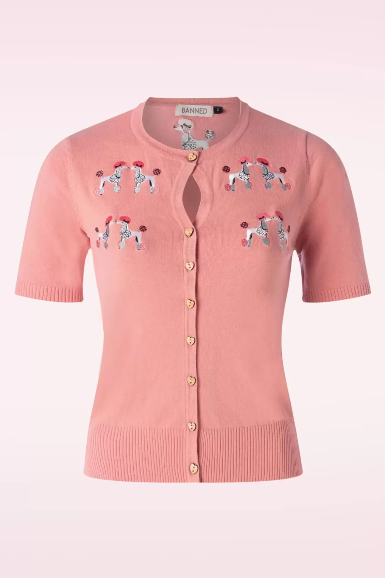 Vestjes | Banned Retro The Kissing Poodles Cardigan In Roze