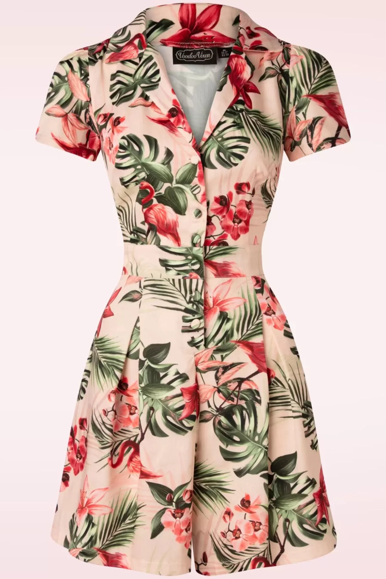 Playsuits & Jumpsuits | Vixen Tropische Flamingo Button Up Playsuit In Licht Roze