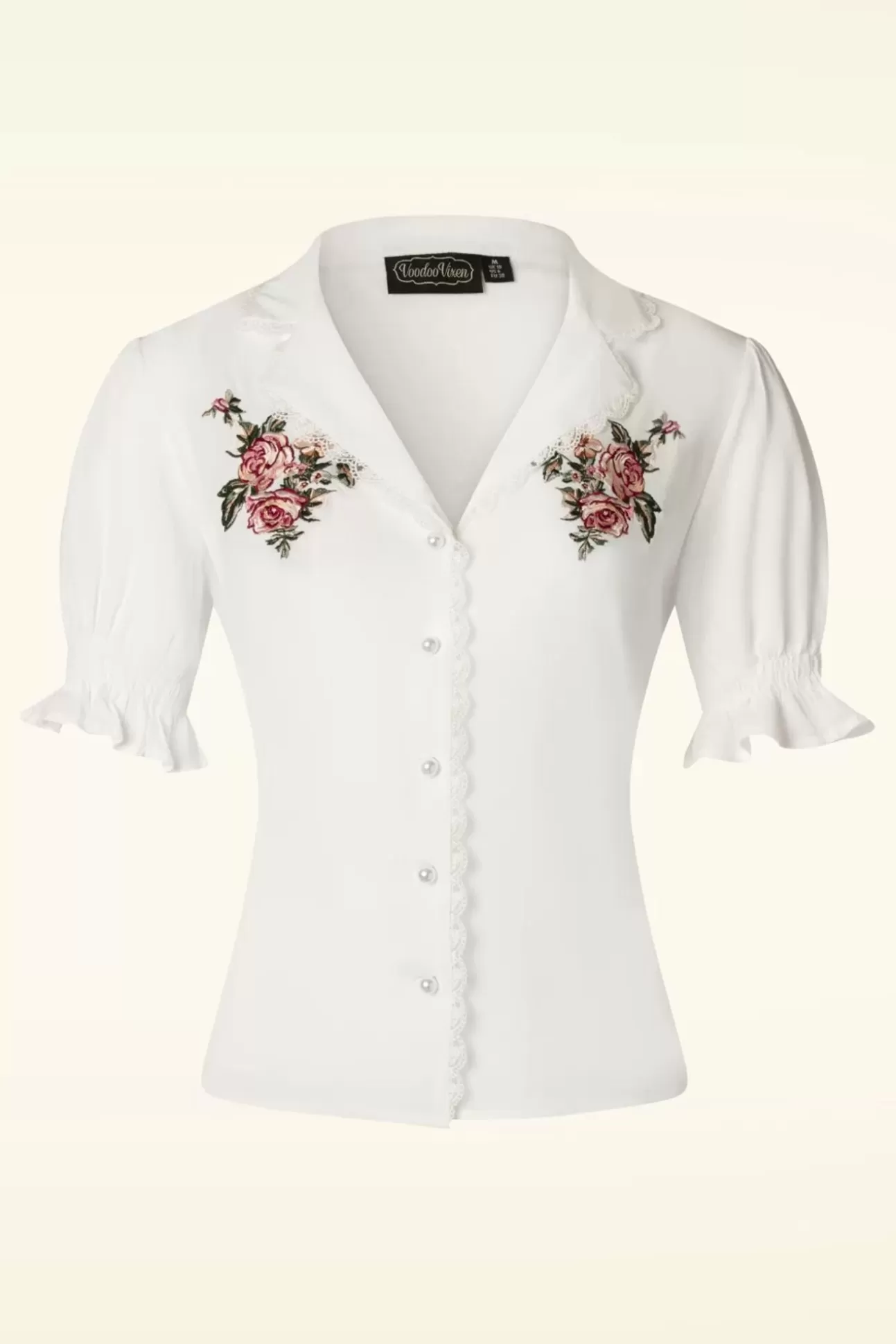 Blouses | Vixen Vintage Geborduurde Bloemenblouse In Wit