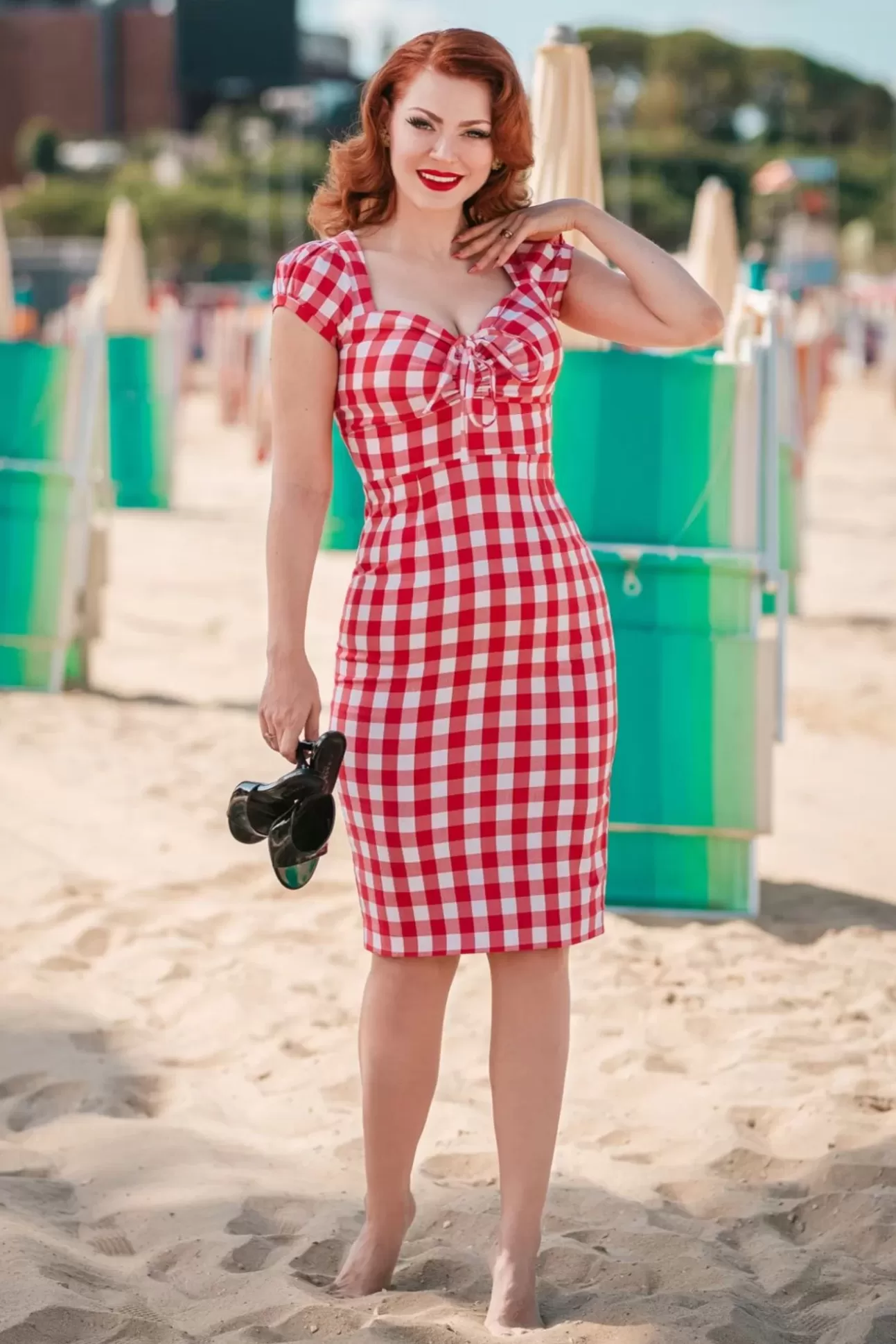 Strakke Jurken | Glamour Bunny Virginia Penciljurk In Rood En Wit Gingham