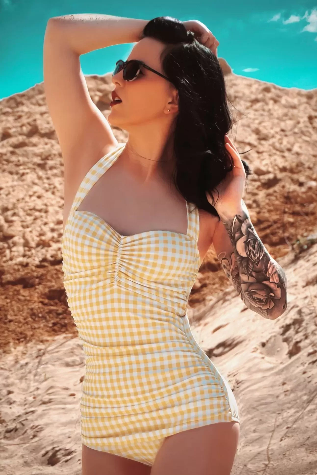 Badpakken | Esther Williams Zomer Gingham Badpak Uit Een Stuk In Geel En Wit